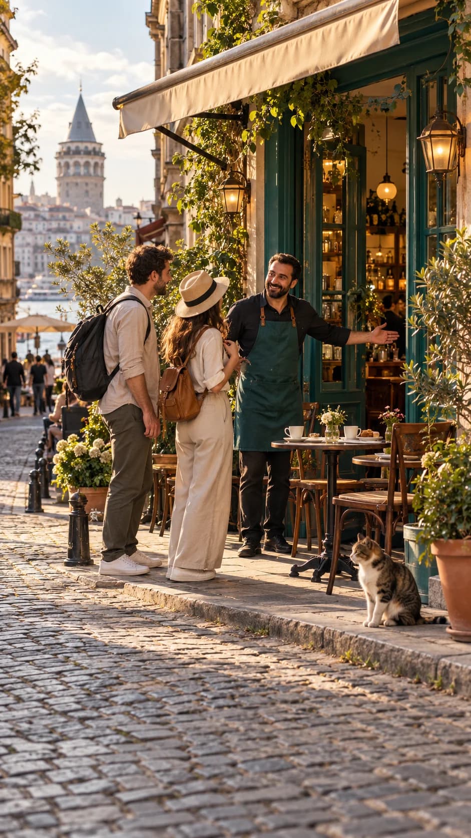 Galata’da yerel bir işletme sahibi, İstanbul’u keşfeden ziyaretçileri mekânına davet ediyor